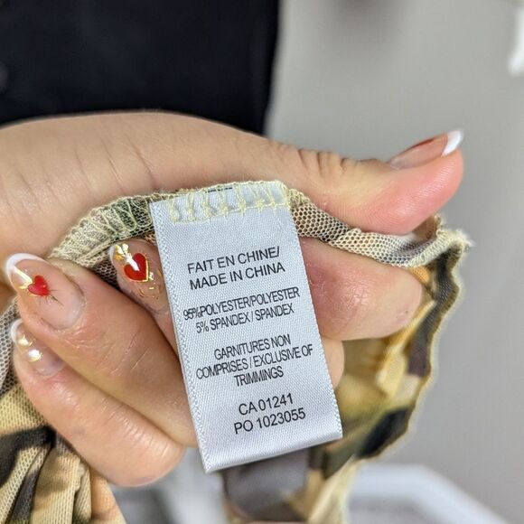 Twik Sheer Mesh Tie Front Long Sleeve Camo Crop Top Size Medium - Picture 9 of 11